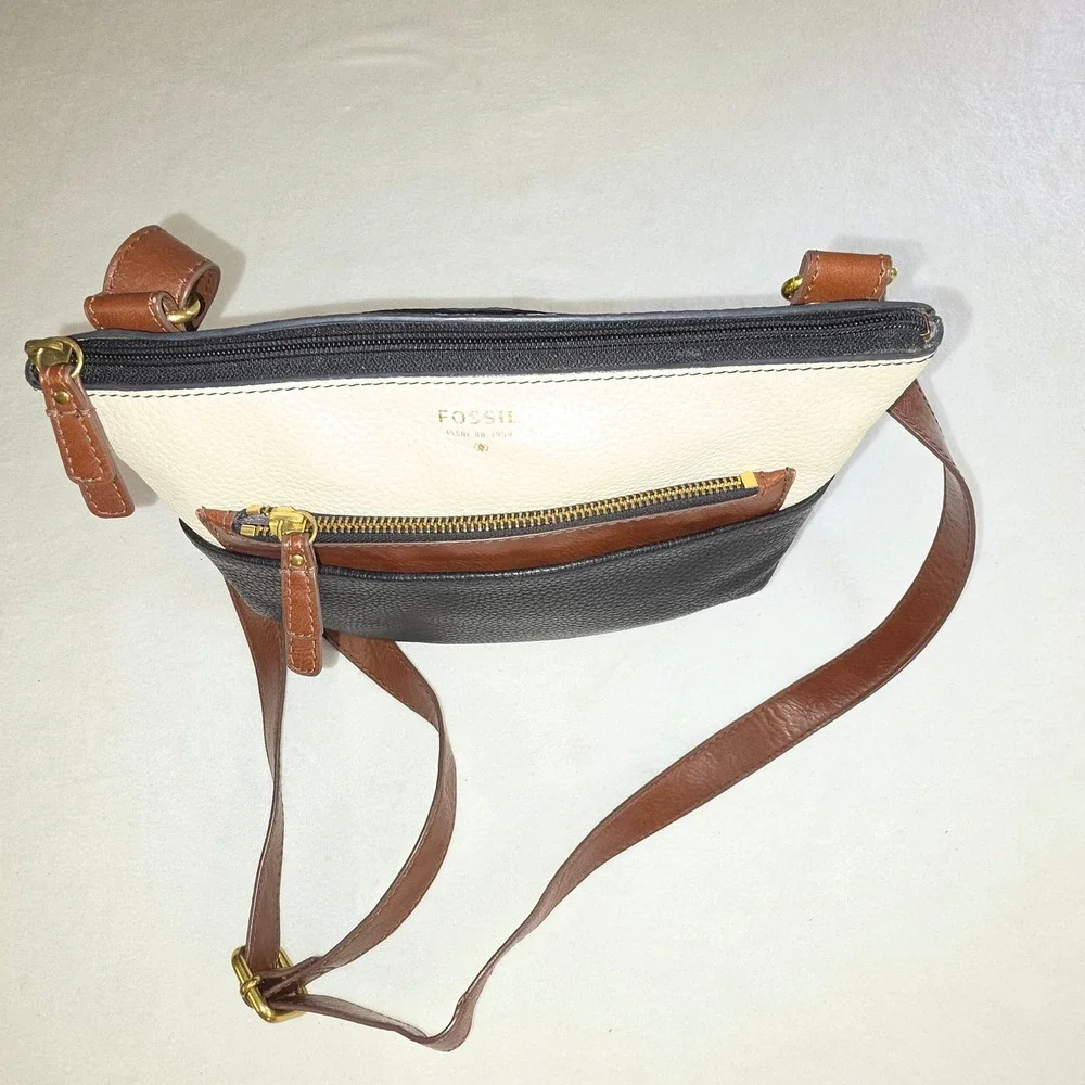 Fossil Colorblock Pebbled Leather‎ Crossbody Bag Black White Brown ZB7268